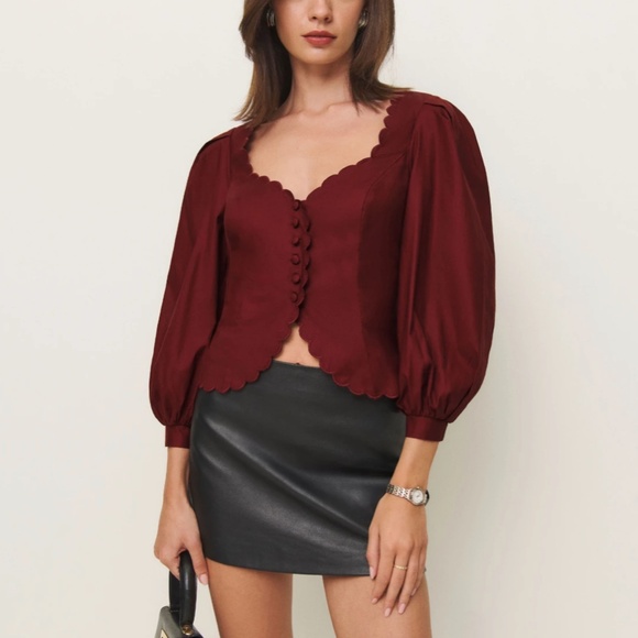 Reformaiton Elianna Top - Chianti Burgundy Red Wine Cotton Blouse French Holiday - Picture 2 of 12